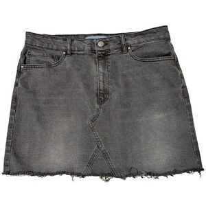 INDIGO RISING Women Large (34x15) Gray Fringe Hem Stretch Denim Mini Skirt‎